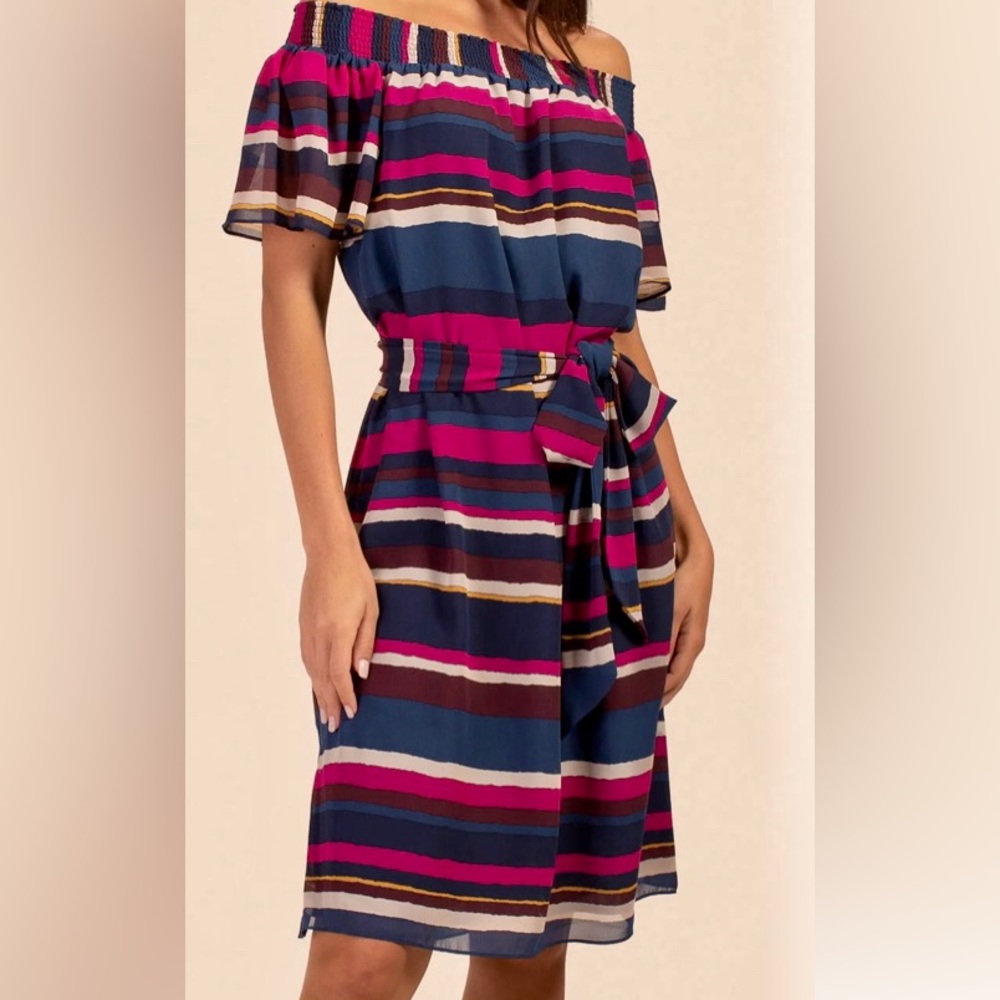 NWT! Trina Turk women’s Lucent Dress off the shoulder with waste tie Size M